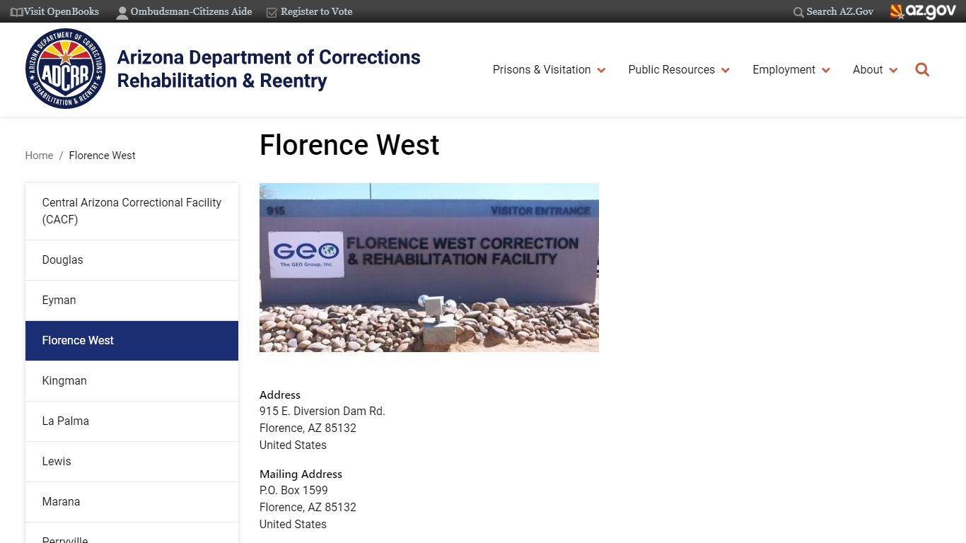 Florence West - Arizona Department of Corrections, Rehabilitation & Reentry